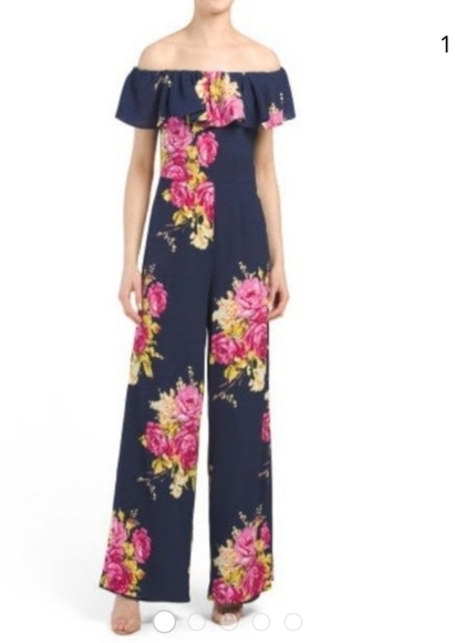 𝅺betsy Johnson Floral off the Shoulders Jumpsuit - Picture 1 of 16